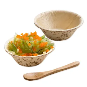 100 2 oz Round Natural Bamboo Bowls and 100 Natural Bamboo 3.5" Mini Spoons
