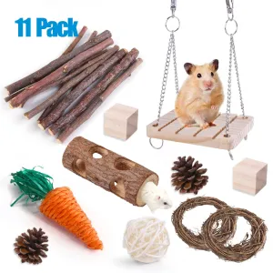 11 Pack Hamster Chew Toys Set Small Animal Molar Play Toys