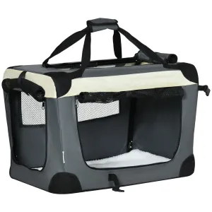 60cm Foldable Pet Carrier with Cushion for Miniature Dogs and Cats - Grey