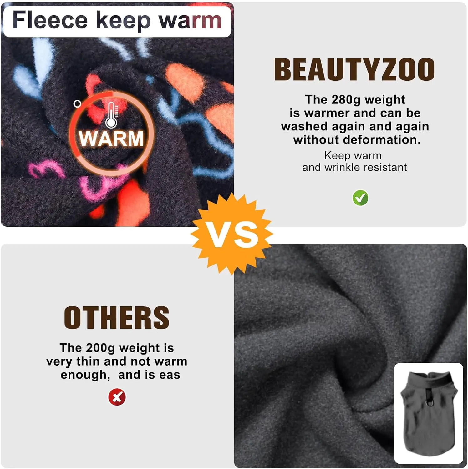 BEAUTYZOO Small Dog Sweater Fleece Vest Winter Jacket, D-Ring Leash Attachment for XS S Puppy Medium Sized Breeds Dogs, Cold Weather Dog Clothes Windproof Keep Warm, Black Bones Paw L