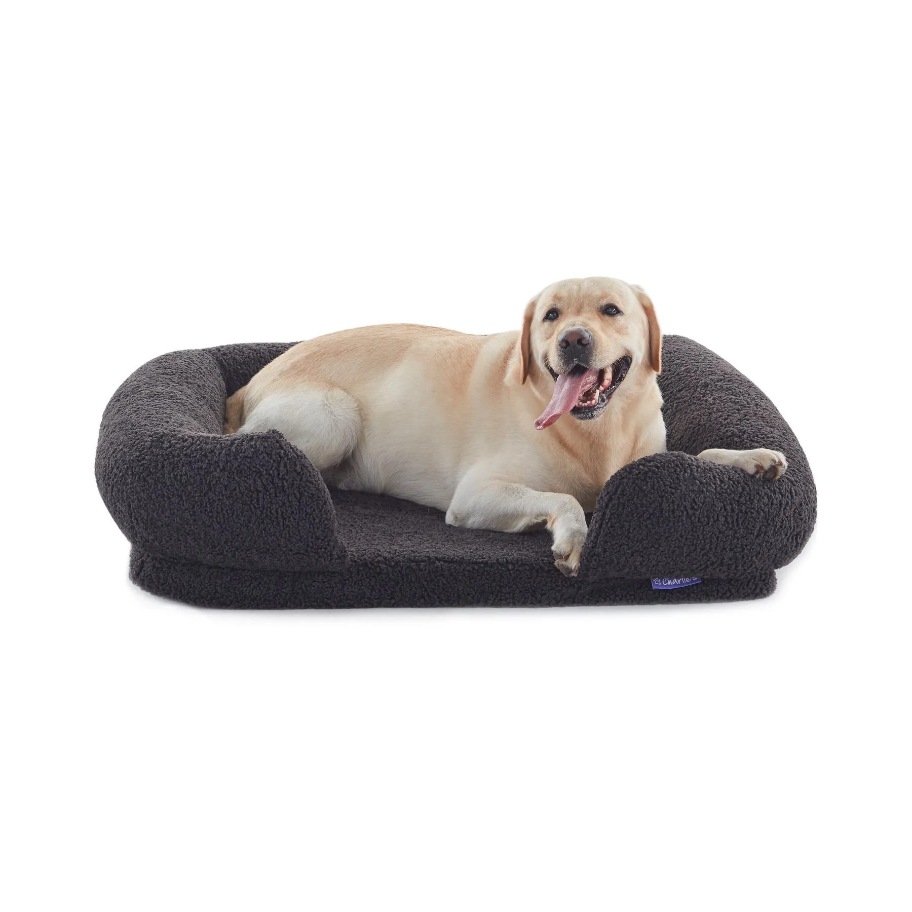 Charlie's Teddy Fleece Orthopedic Memory Foam Sofa Dog Bed with Bolster Charcoal Medium