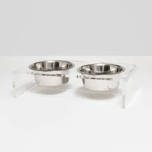 clear elevated pet feeder - double stainless steel bowls (1 quart)