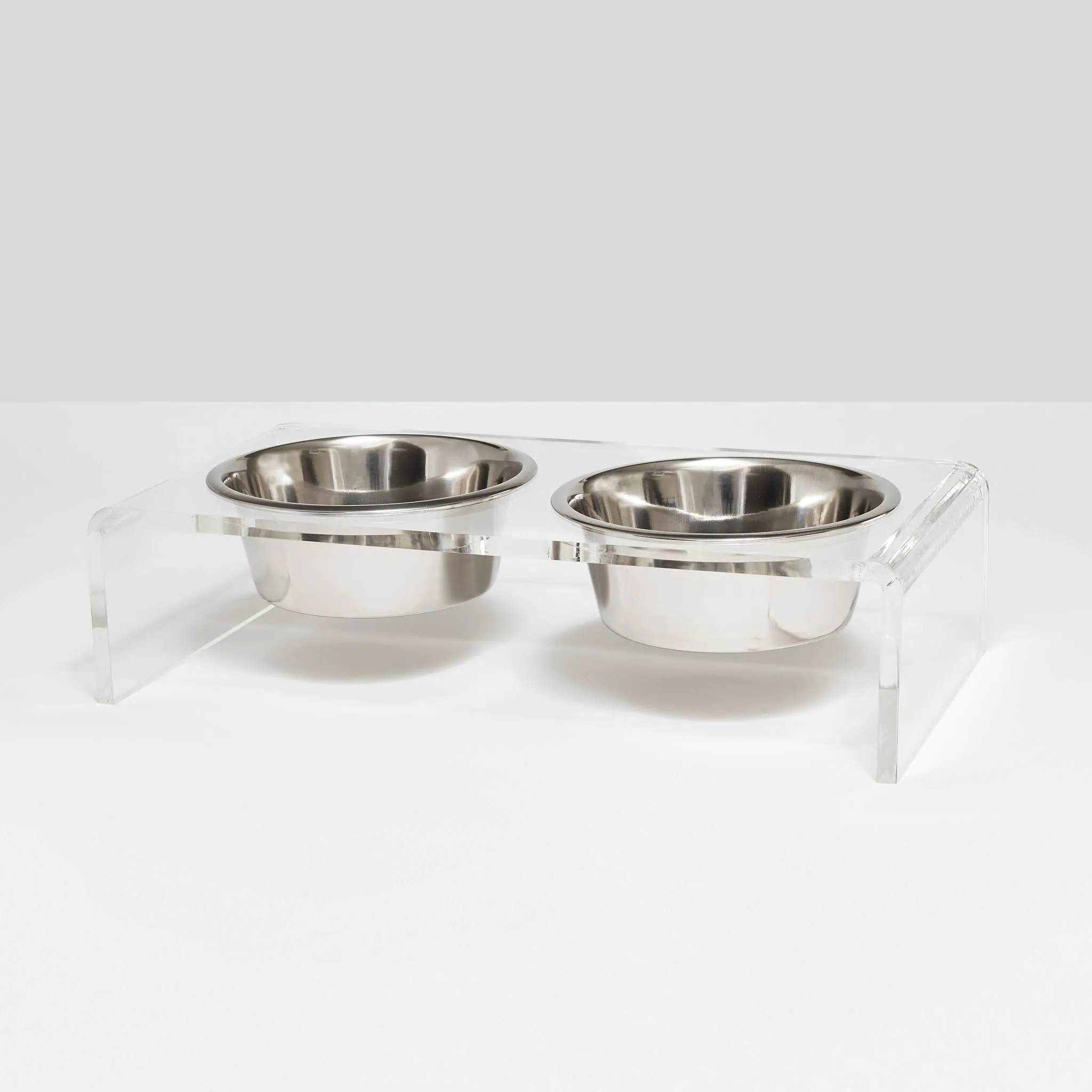 clear elevated pet feeder - double stainless steel bowls (1 quart)