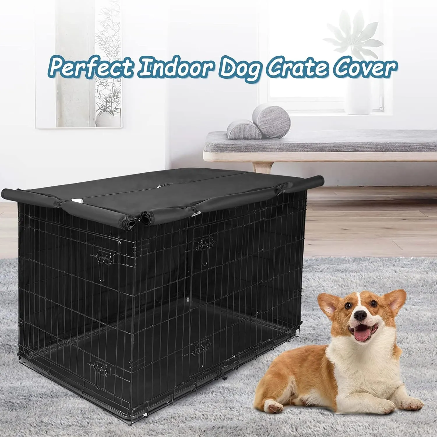 Deblue Small Dog Crate Cover Indoor, Double Door Durable Polyester Pet Kennel Cover for Small Wire Crate - (24 inches, Black)