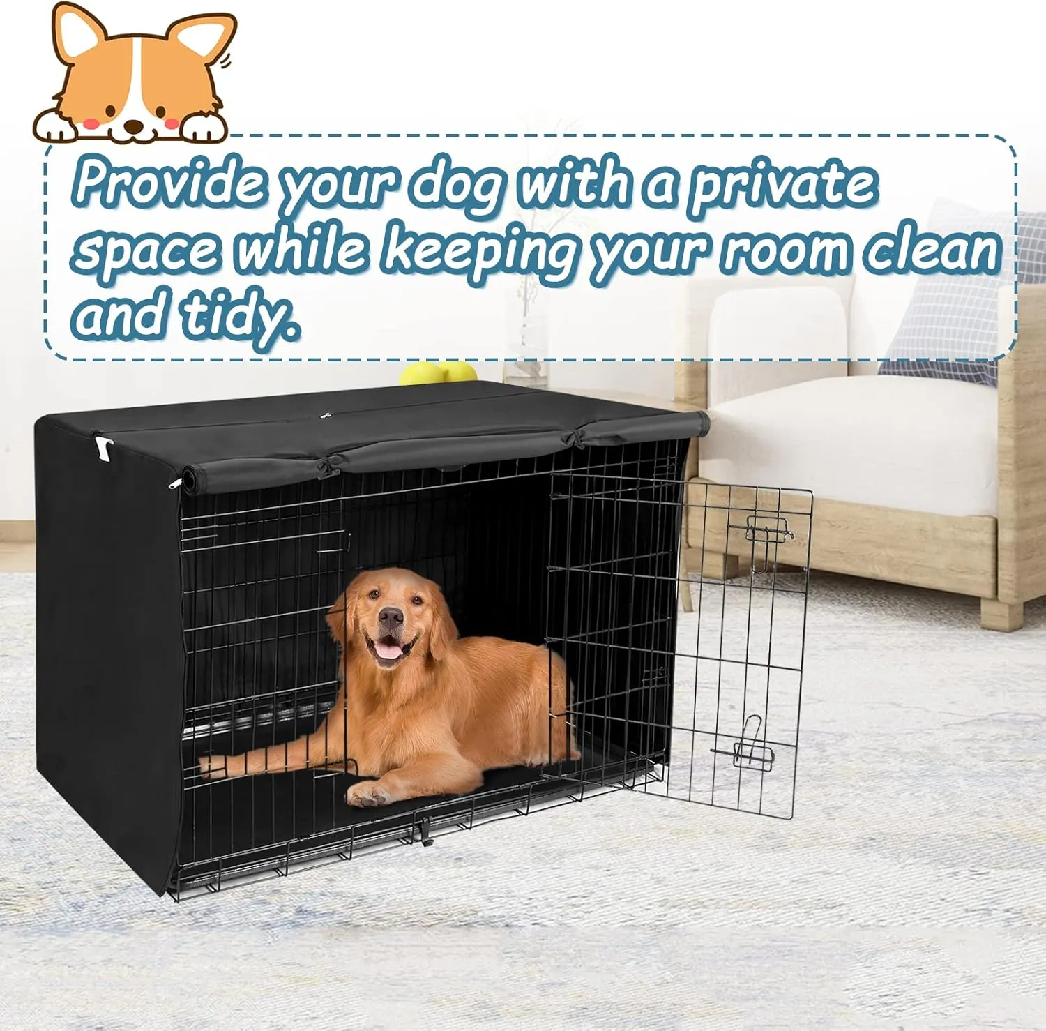 Deblue Small Dog Crate Cover Indoor, Double Door Durable Polyester Pet Kennel Cover for Small Wire Crate - (24 inches, Black)