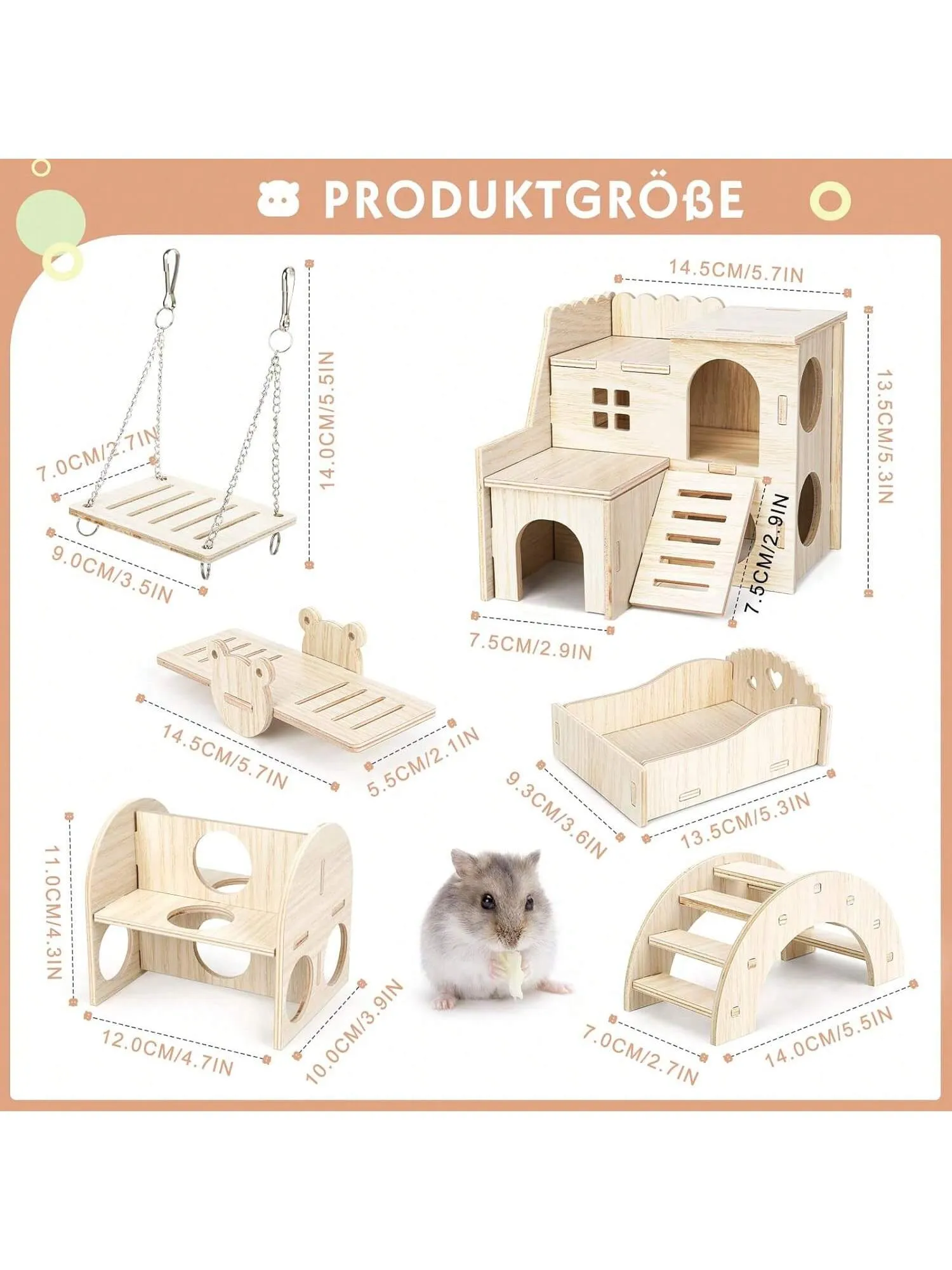 Diy Hamster Wooden Toys, Wooden Hamster House, Hideaway, Chew Toys Accessories, Suitable For Hamsters, Guinea Pigs, And Sand Rats