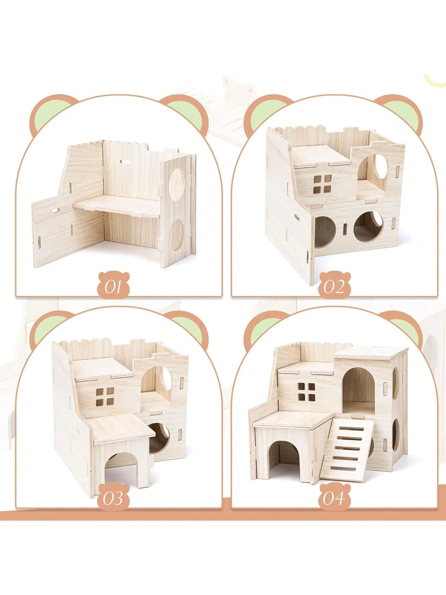 Diy Hamster Wooden Toys, Wooden Hamster House, Hideaway, Chew Toys Accessories, Suitable For Hamsters, Guinea Pigs, And Sand Rats