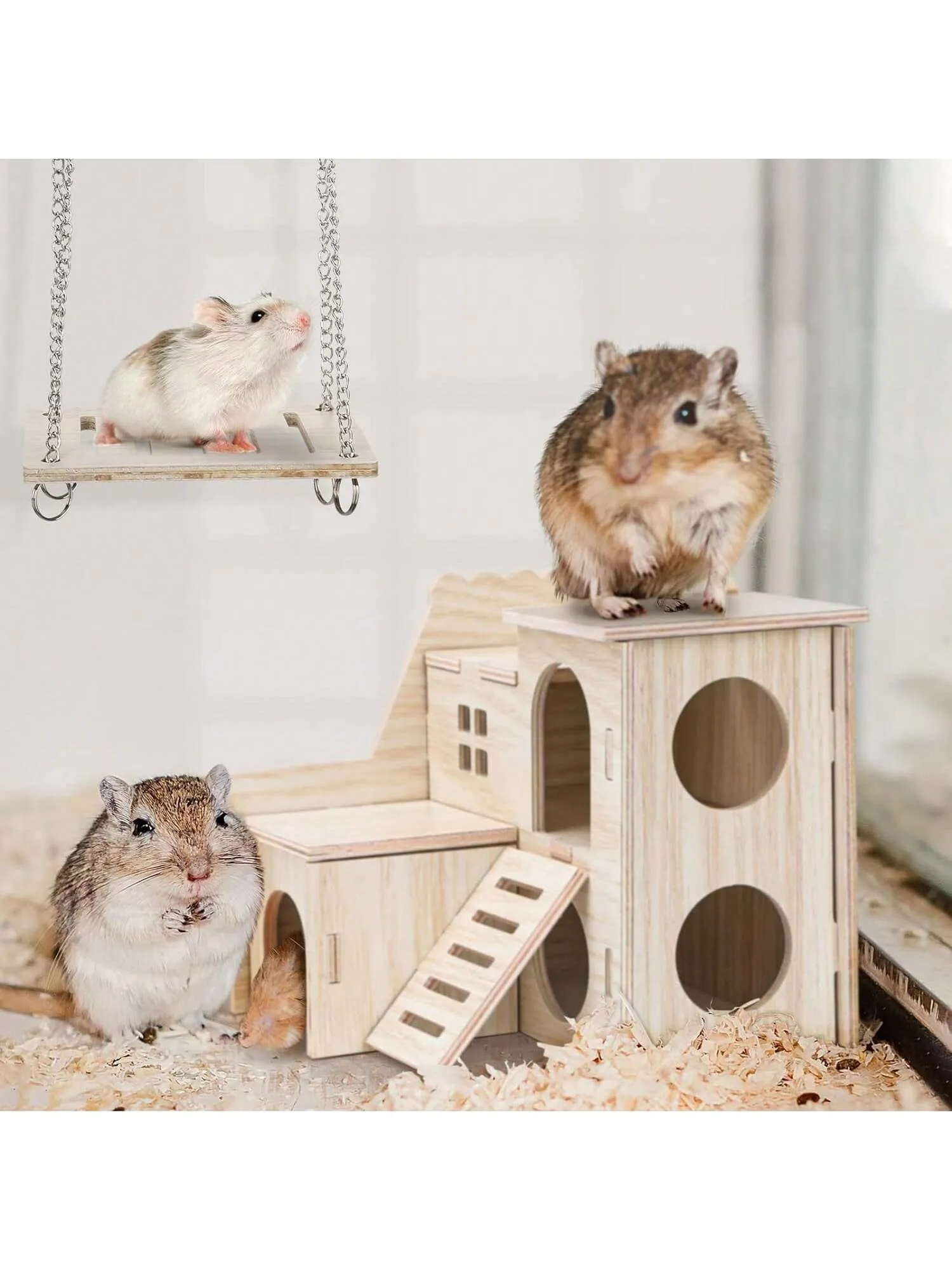 Diy Hamster Wooden Toys, Wooden Hamster House, Hideaway, Chew Toys Accessories, Suitable For Hamsters, Guinea Pigs, And Sand Rats