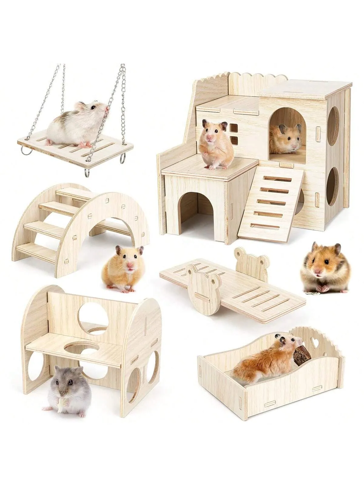 Diy Hamster Wooden Toys, Wooden Hamster House, Hideaway, Chew Toys Accessories, Suitable For Hamsters, Guinea Pigs, And Sand Rats