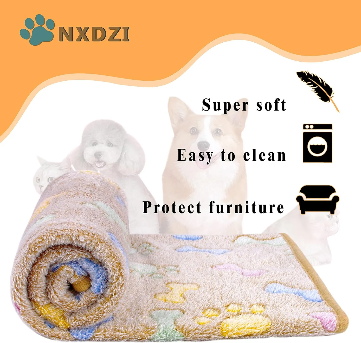 Dog Blankets for Large Dogs, 3 Pack Dog Blanket Washable 41" x 31", Fuzzy Soft Pet Mat Throw Cover for Kennel Crate Bed, Cute Bone Pattern,Waterproof Cat Blanket, Blankets for Dogs, Pet Blanket