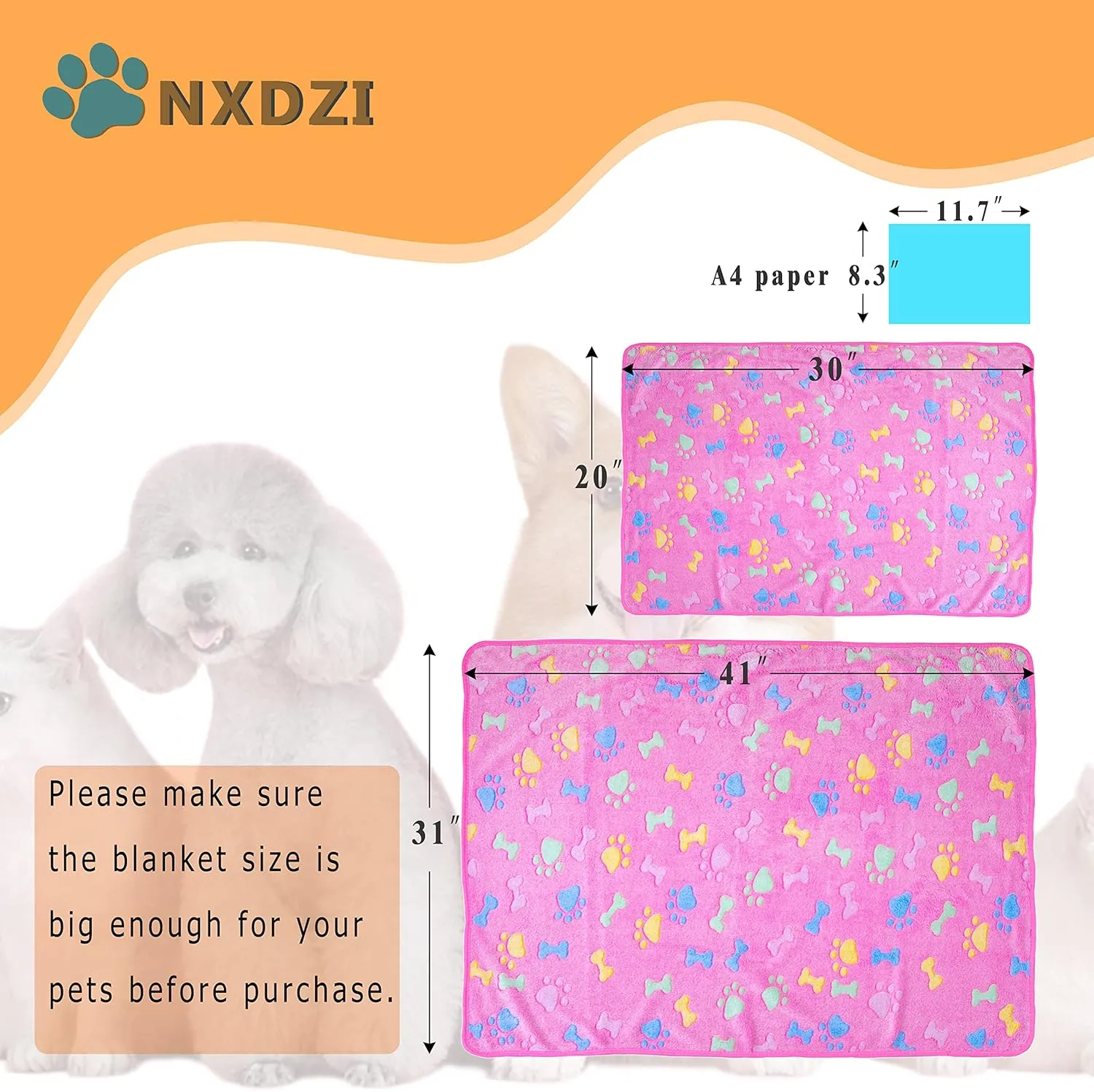 Dog Blankets for Large Dogs, 3 Pack Dog Blanket Washable 41" x 31", Fuzzy Soft Pet Mat Throw Cover for Kennel Crate Bed, Cute Bone Pattern,Waterproof Cat Blanket, Blankets for Dogs, Pet Blanket