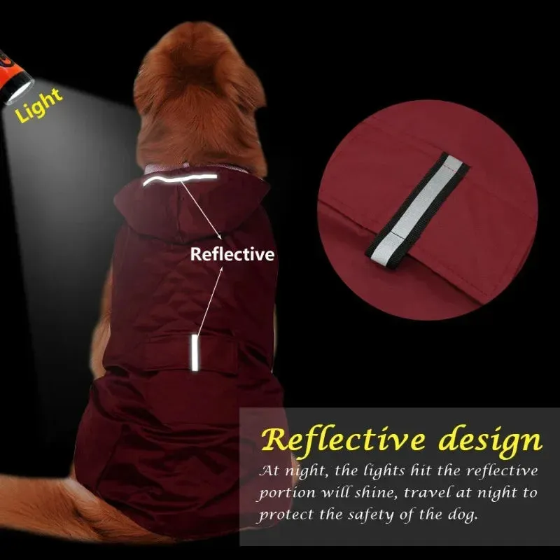 Dog Raincoat Medium Large Dogs Waterproof Hooded Jacket Rain Clothes with Reflective Stripe Outdoor Dogs Raincoat Accessories