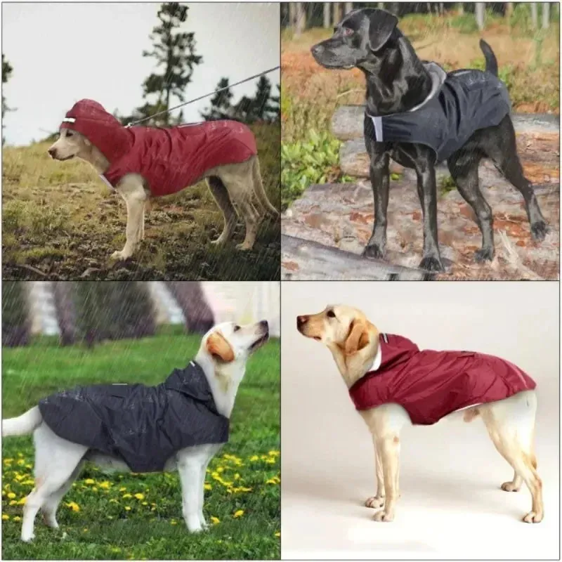 Dog Raincoat Medium Large Dogs Waterproof Hooded Jacket Rain Clothes with Reflective Stripe Outdoor Dogs Raincoat Accessories