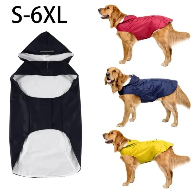 Dog Raincoat Medium Large Dogs Waterproof Hooded Jacket Rain Clothes with Reflective Stripe Outdoor Dogs Raincoat Accessories
