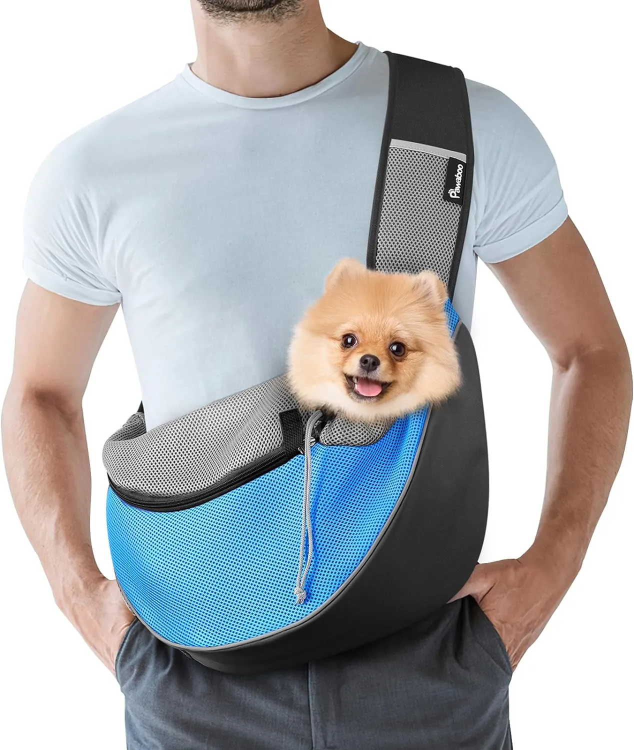 Dog Sling Carrier, Dog Papoose with Zipper Touch Pocket, Hand Free Breathable Mesh Puppy Carrier, Crossbody Satchel Dog Purse with Adjustable Strap for Outdoor Travel, Black, Small