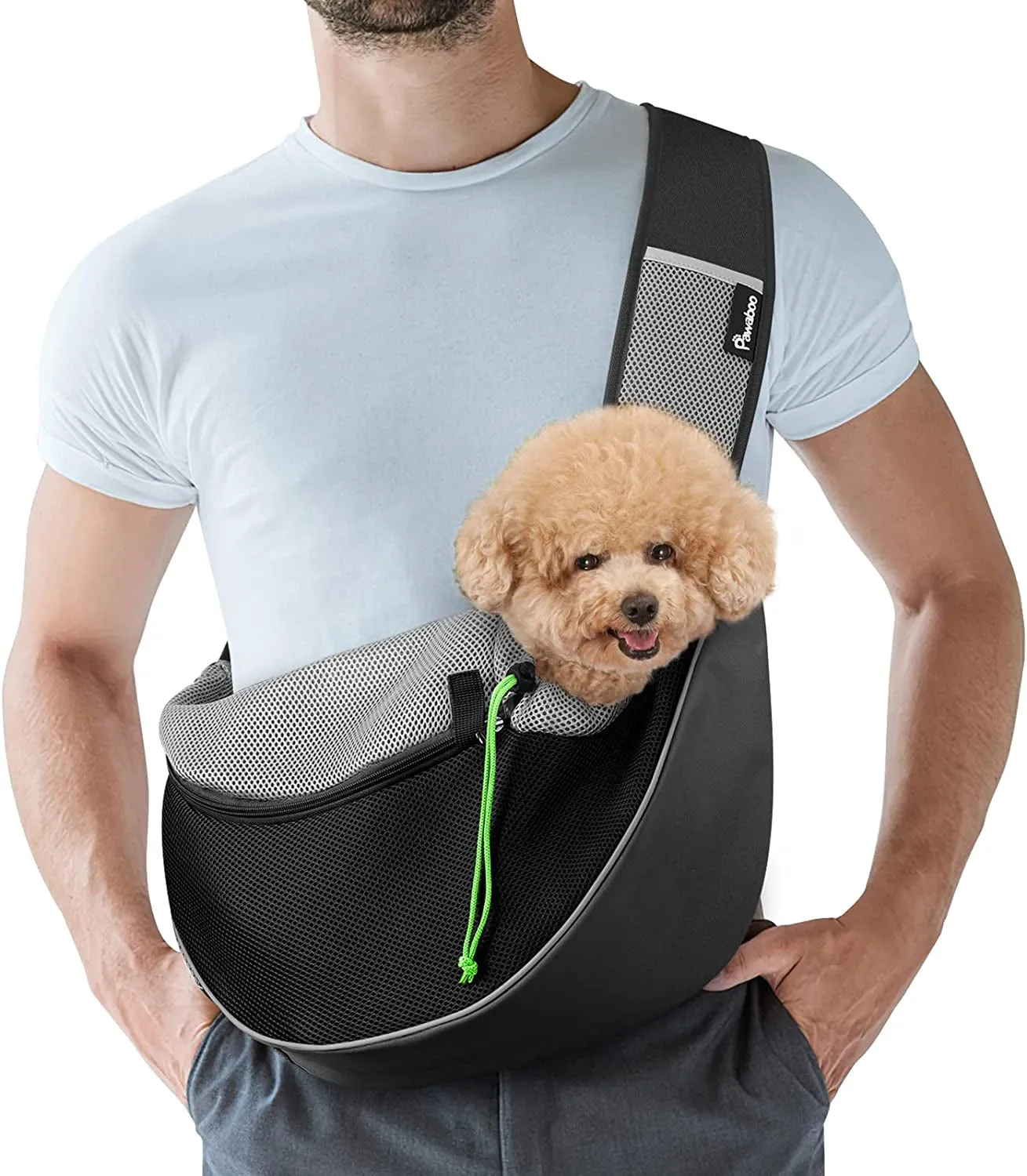 Dog Sling Carrier, Dog Papoose with Zipper Touch Pocket, Hand Free Breathable Mesh Puppy Carrier, Crossbody Satchel Dog Purse with Adjustable Strap for Outdoor Travel, Black, Small