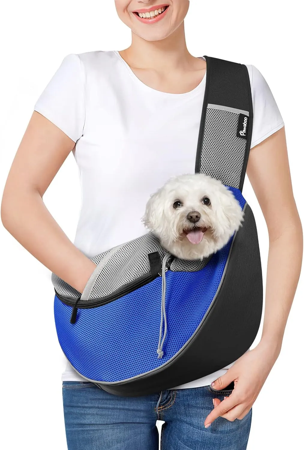 Dog Sling Carrier, Dog Papoose with Zipper Touch Pocket, Hand Free Breathable Mesh Puppy Carrier, Crossbody Satchel Dog Purse with Adjustable Strap for Outdoor Travel, Black, Small