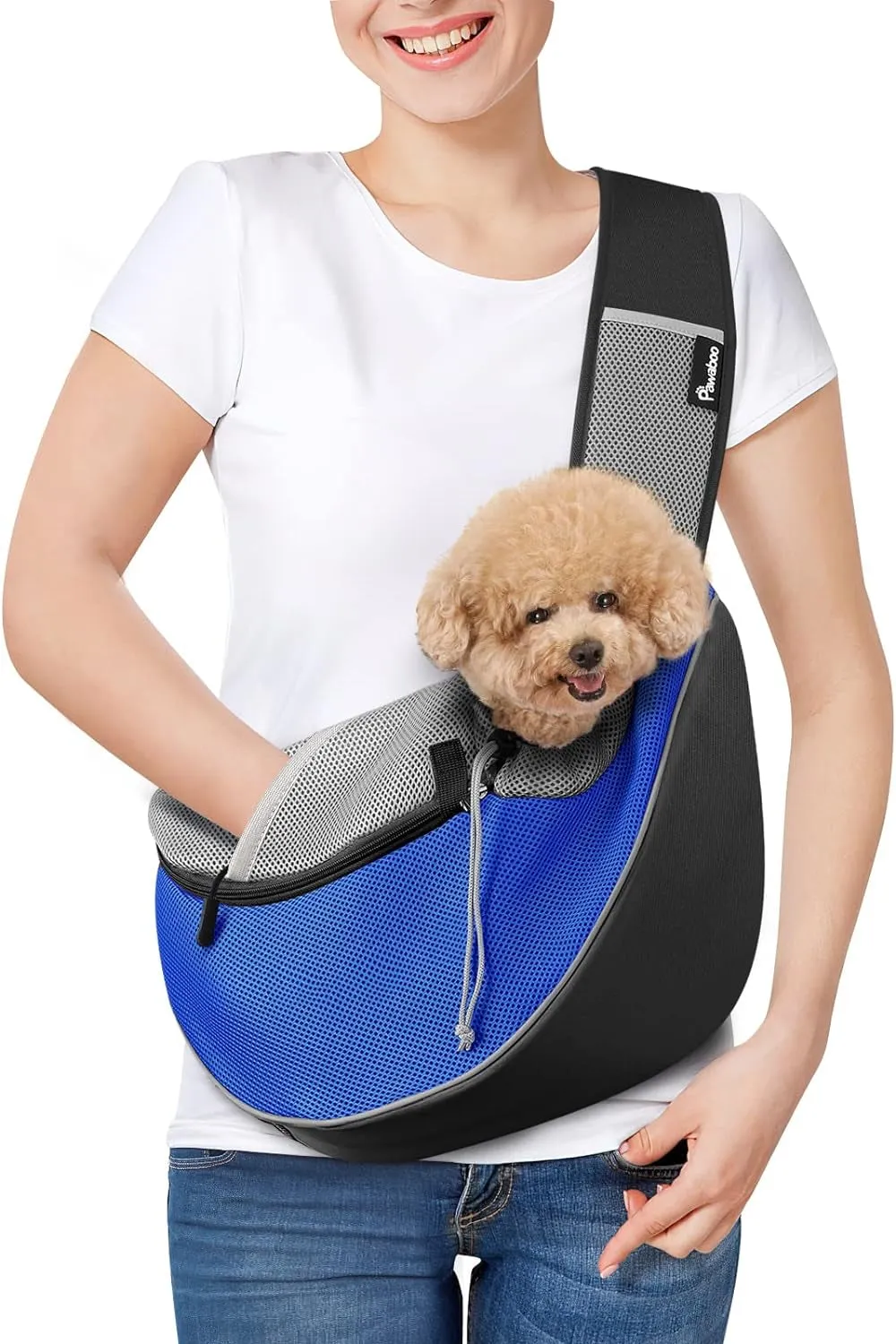 Dog Sling Carrier, Dog Papoose with Zipper Touch Pocket, Hand Free Breathable Mesh Puppy Carrier, Crossbody Satchel Dog Purse with Adjustable Strap for Outdoor Travel, Black, Small