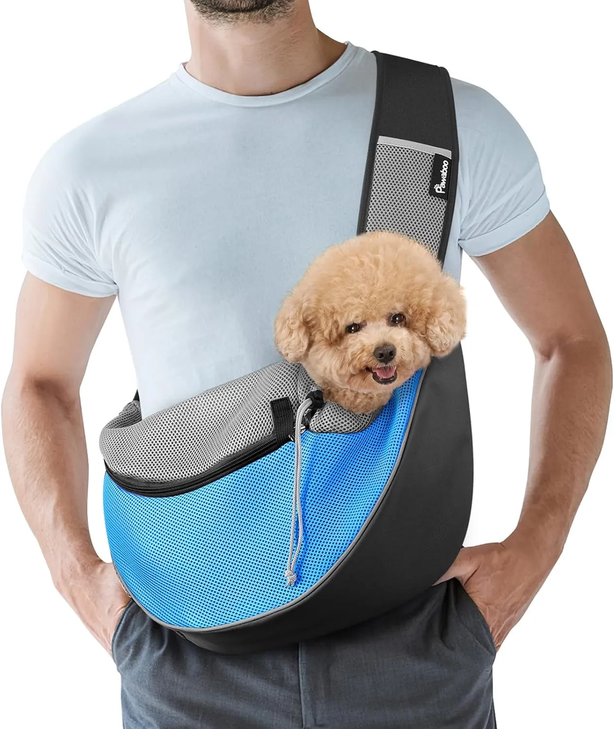 Dog Sling Carrier, Dog Papoose with Zipper Touch Pocket, Hand Free Breathable Mesh Puppy Carrier, Crossbody Satchel Dog Purse with Adjustable Strap for Outdoor Travel, Black, Small