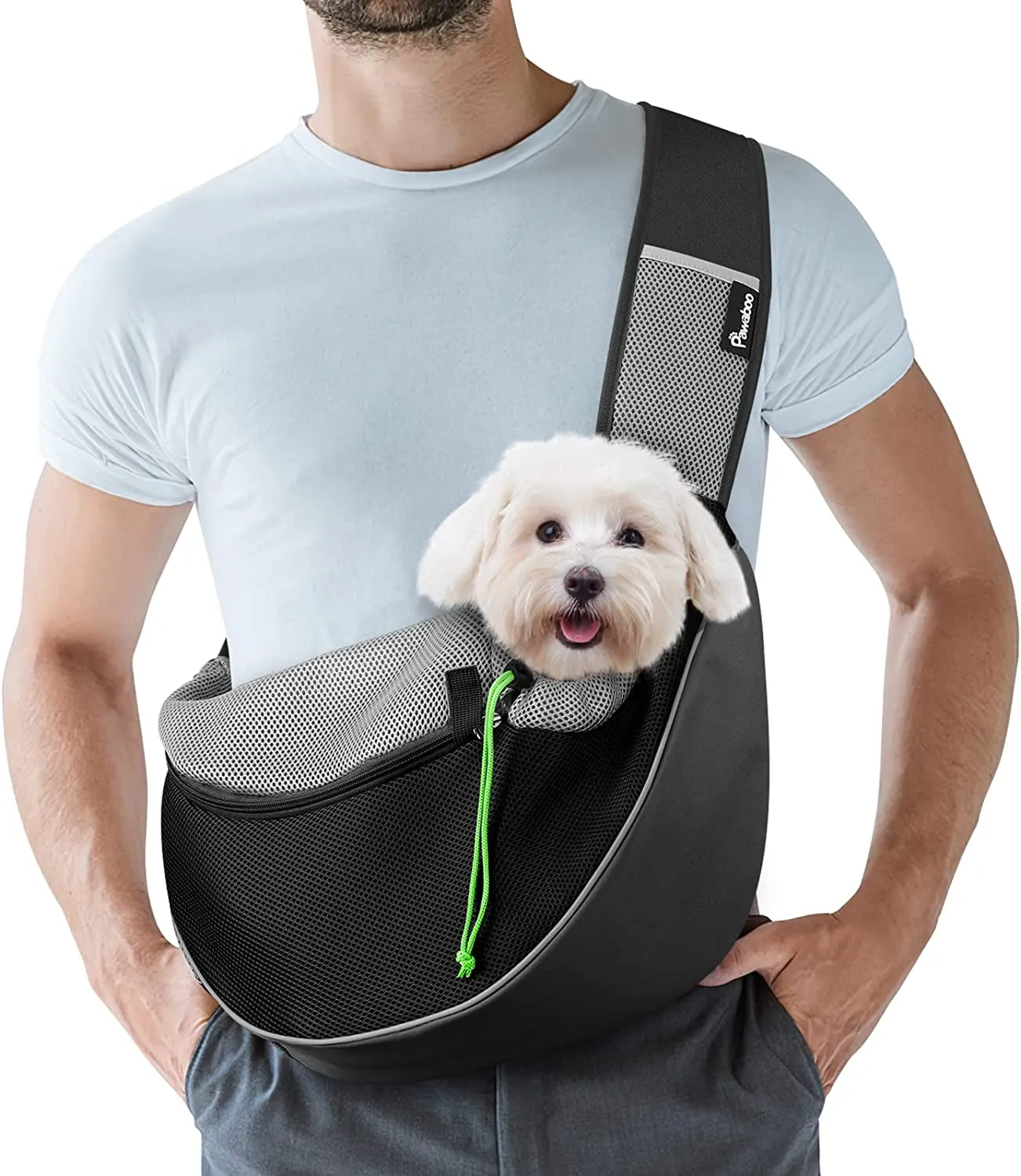 Dog Sling Carrier, Dog Papoose with Zipper Touch Pocket, Hand Free Breathable Mesh Puppy Carrier, Crossbody Satchel Dog Purse with Adjustable Strap for Outdoor Travel, Black, Small