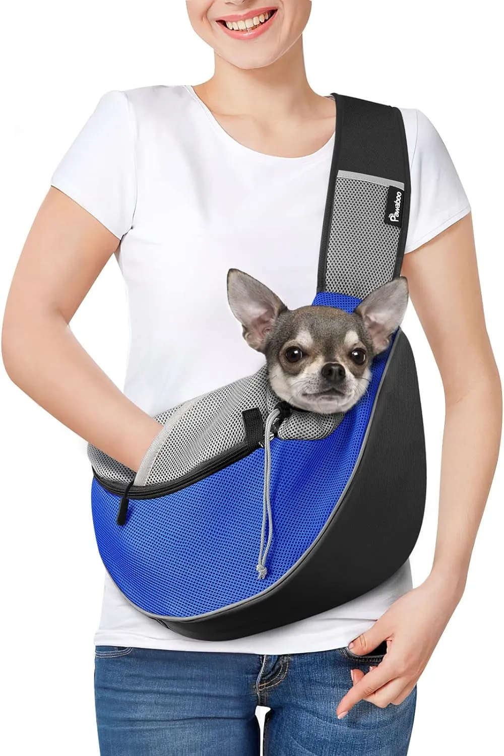 Dog Sling Carrier, Dog Papoose with Zipper Touch Pocket, Hand Free Breathable Mesh Puppy Carrier, Crossbody Satchel Dog Purse with Adjustable Strap for Outdoor Travel, Black, Small