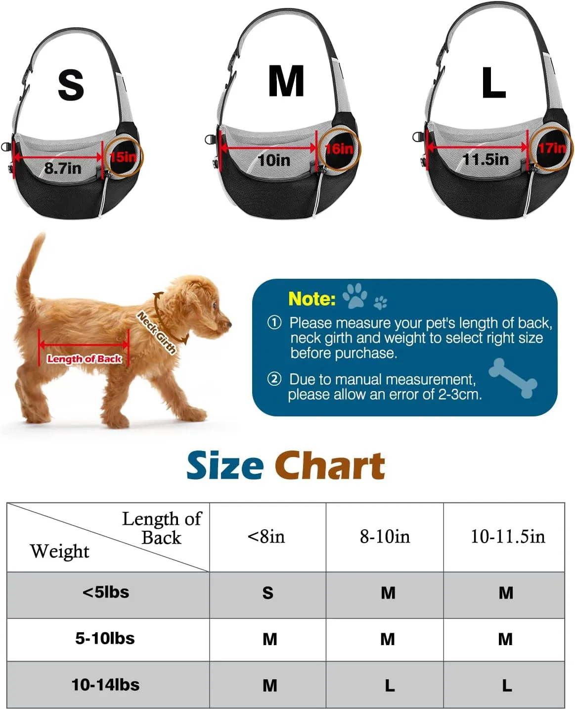 Dog Sling Carrier, Dog Papoose with Zipper Touch Pocket, Hand Free Breathable Mesh Puppy Carrier, Crossbody Satchel Dog Purse with Adjustable Strap for Outdoor Travel, Black, Small