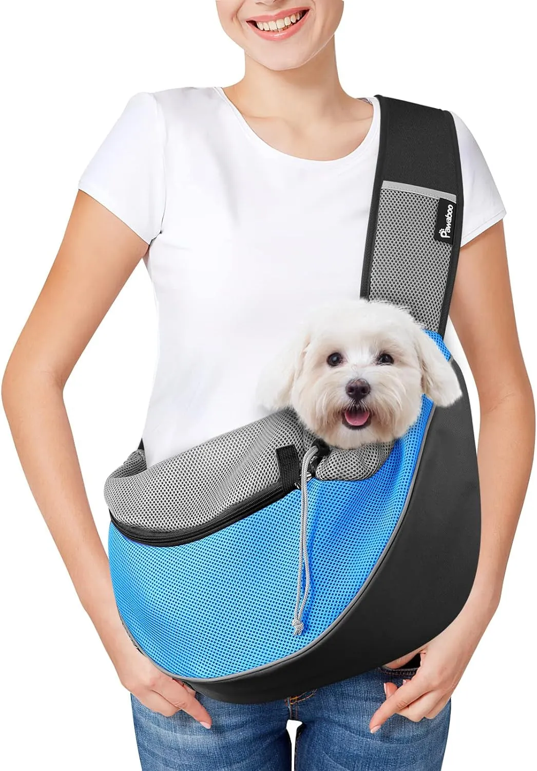 Dog Sling Carrier, Dog Papoose with Zipper Touch Pocket, Hand Free Breathable Mesh Puppy Carrier, Crossbody Satchel Dog Purse with Adjustable Strap for Outdoor Travel, Black, Small