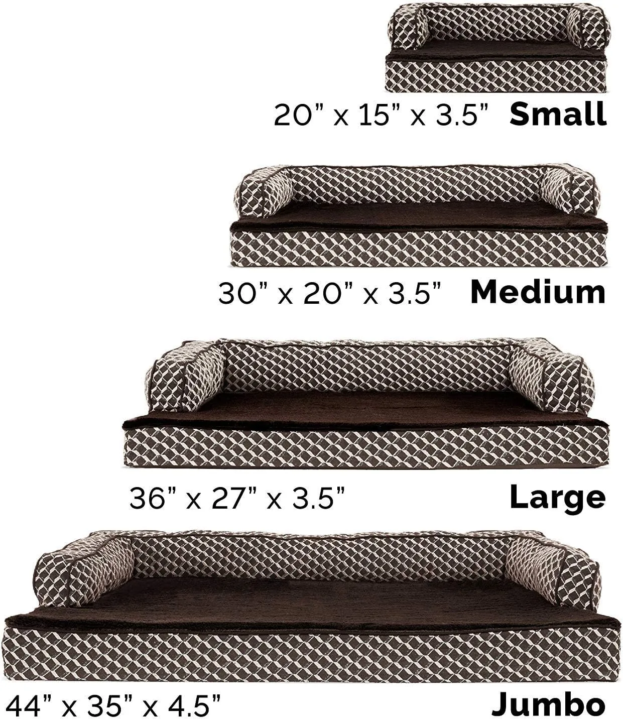 Furhaven Orthopedic Dog Bed for Large/Medium Dogs w/ Removable Bolsters & Washable Cover, For Dogs Up to 55 lbs - Plush & Woven Decor Comfy Couch Sofa - Diamond Brown, Large