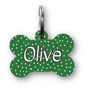 Green Polka Dots Bone Dog Tag