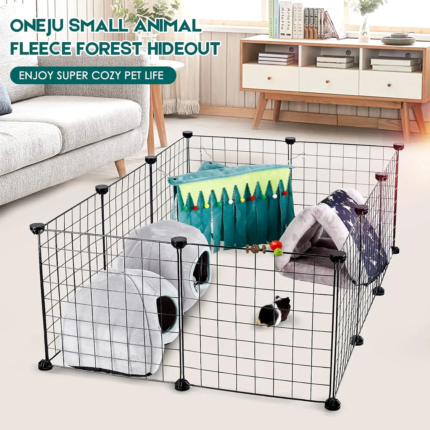 Guinea Pig Hideout - Multi-Pet Cage Accessory, No Metal Fences - Green