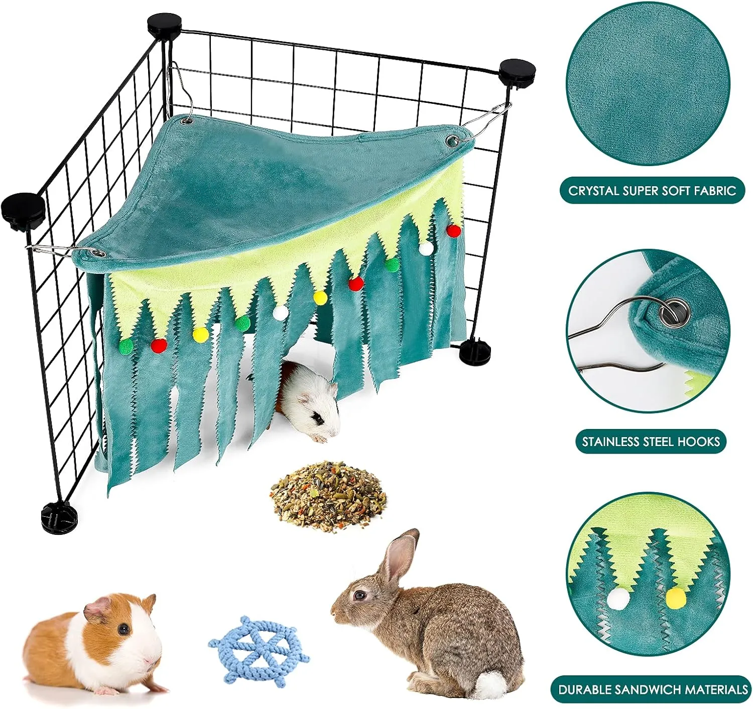 Guinea Pig Hideout - Multi-Pet Cage Accessory, No Metal Fences - Green