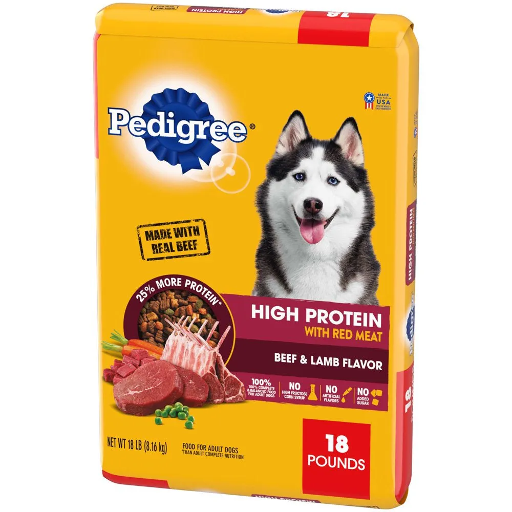 High Protein Beef and Lamb Flavor Dry Dog Food, 18 Lb Bag
