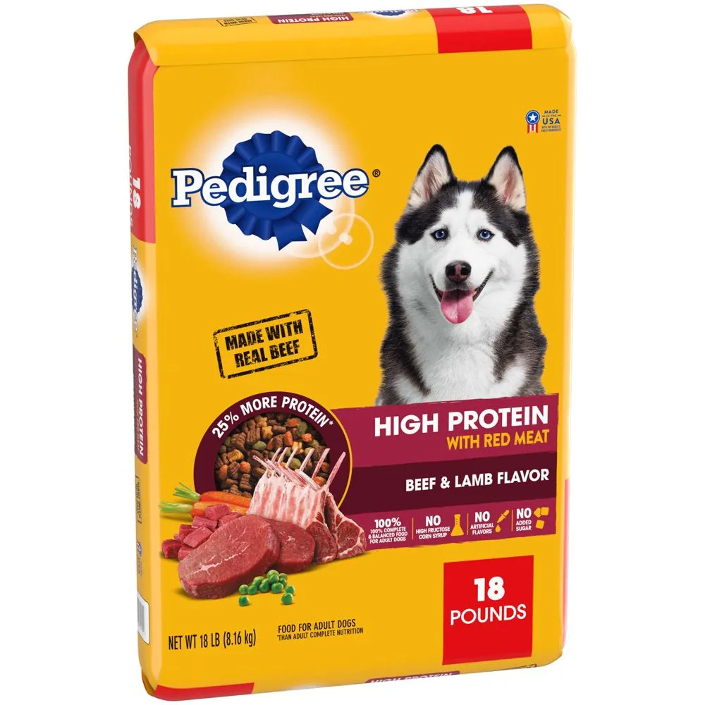 High Protein Beef and Lamb Flavor Dry Dog Food, 18 Lb Bag