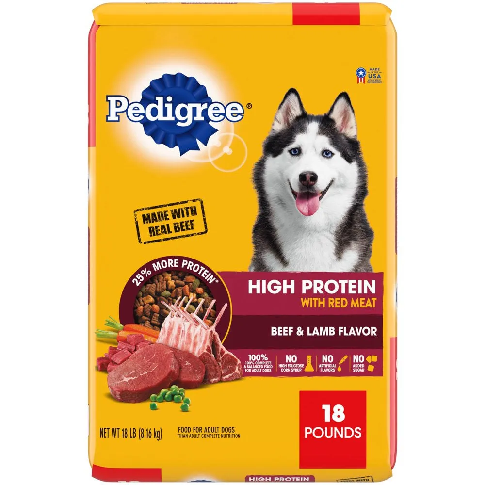 High Protein Beef and Lamb Flavor Dry Dog Food, 18 Lb Bag