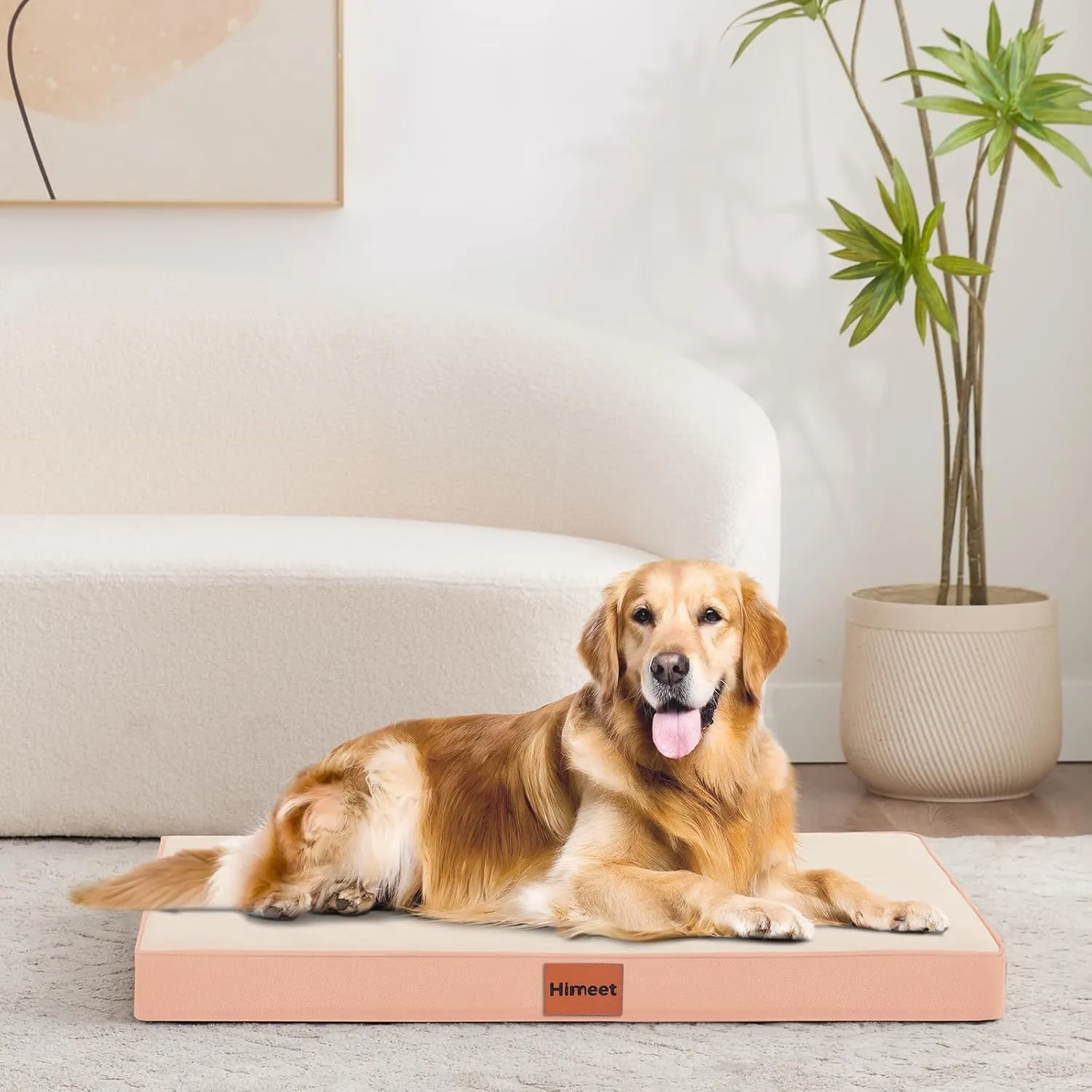 HIMEET- Outdoor Dog Bed Waterproof Washable with Pink Removable Cover and Plastic Liner 36 Inch for Large Dogs Soft Orthopedic Large Puppy Crate Liner for Kennel Big Pet Beds for Dog Cages