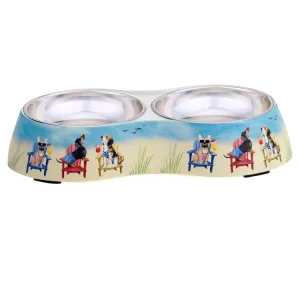 Hot Dogs Double Serve Bamboo Fiber Pet Bowl with Stainless Steel Insert