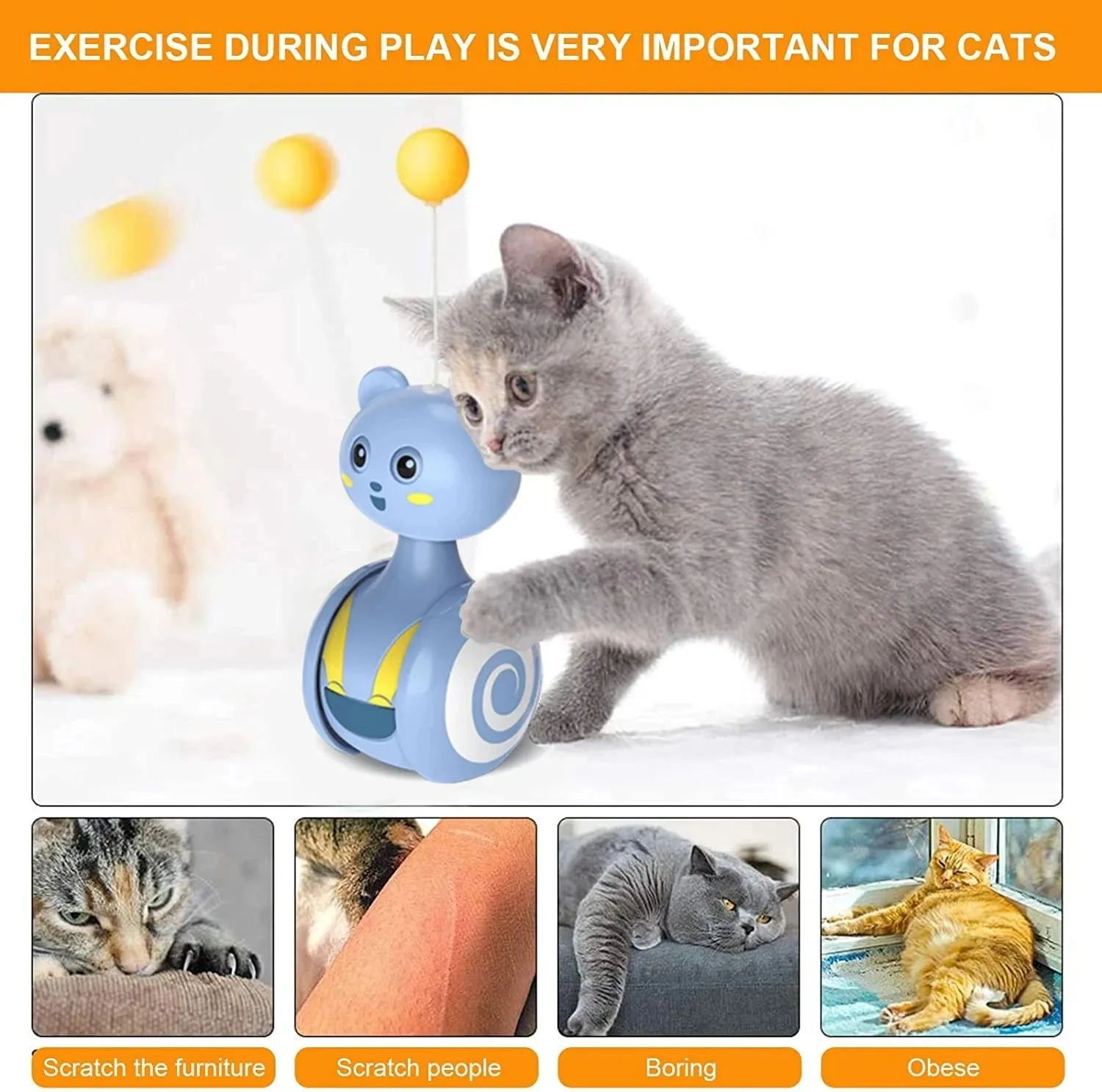 Interactive Feather Rolling Cat Toy