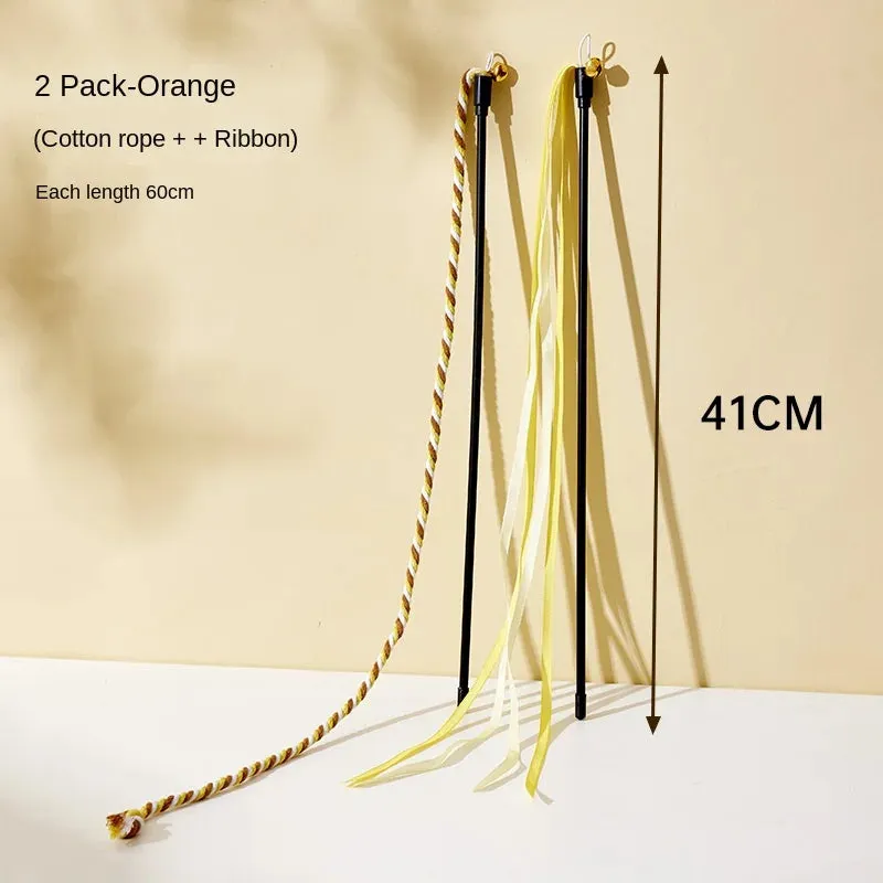 Interactive Feather Teaser Cat Wand with Satin Ribbon and Bell