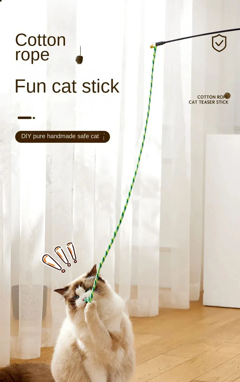 Interactive Feather Teaser Cat Wand with Satin Ribbon and Bell