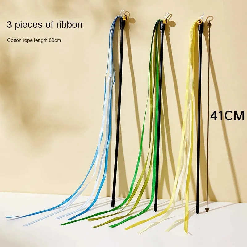 Interactive Feather Teaser Cat Wand with Satin Ribbon and Bell