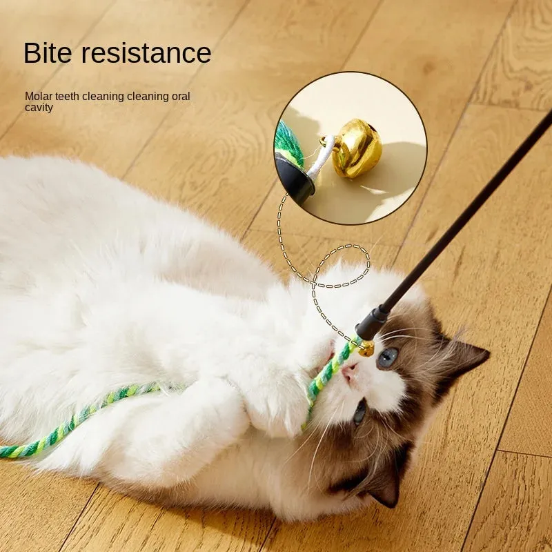 Interactive Feather Teaser Cat Wand with Satin Ribbon and Bell