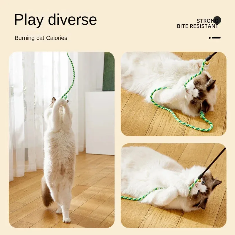 Interactive Feather Teaser Cat Wand with Satin Ribbon and Bell