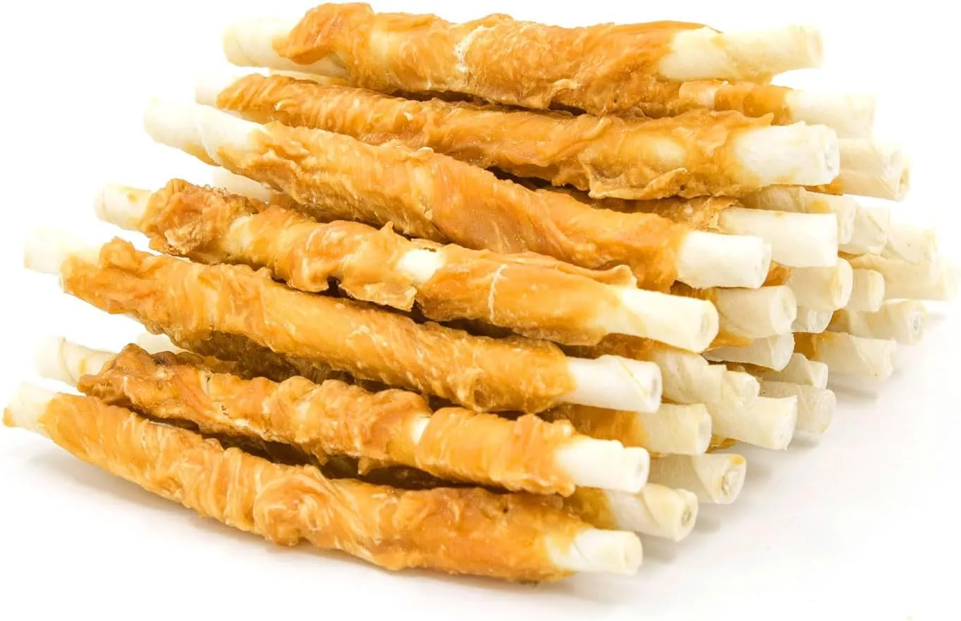 Jungle Calling Dog Treats, Chicken Wrapped Rawhide Sticks for Dogs, Grain-Free Natural Small Dogs Training Treats, Pet Chew Snacks,10.6 oz
