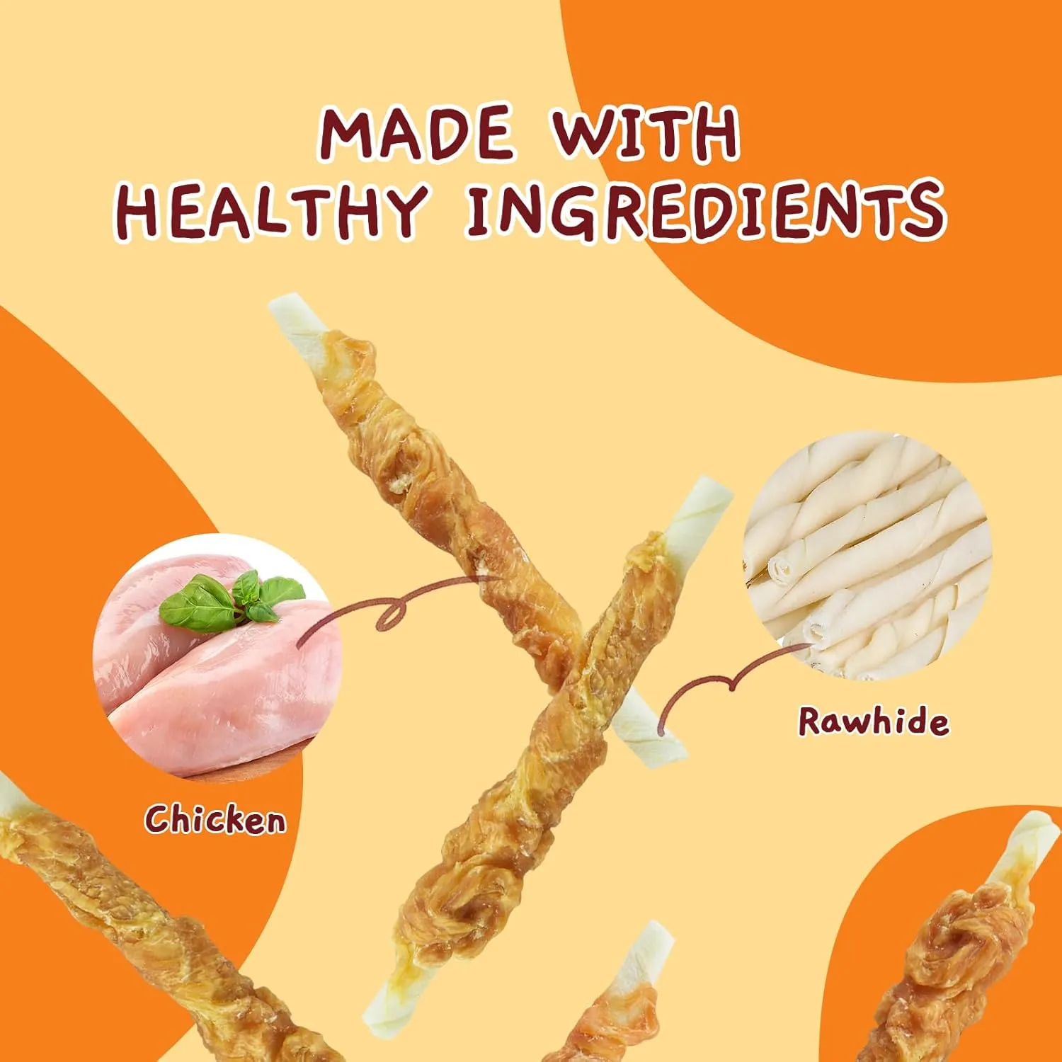 Jungle Calling Dog Treats, Chicken Wrapped Rawhide Sticks for Dogs, Grain-Free Natural Small Dogs Training Treats, Pet Chew Snacks,10.6 oz