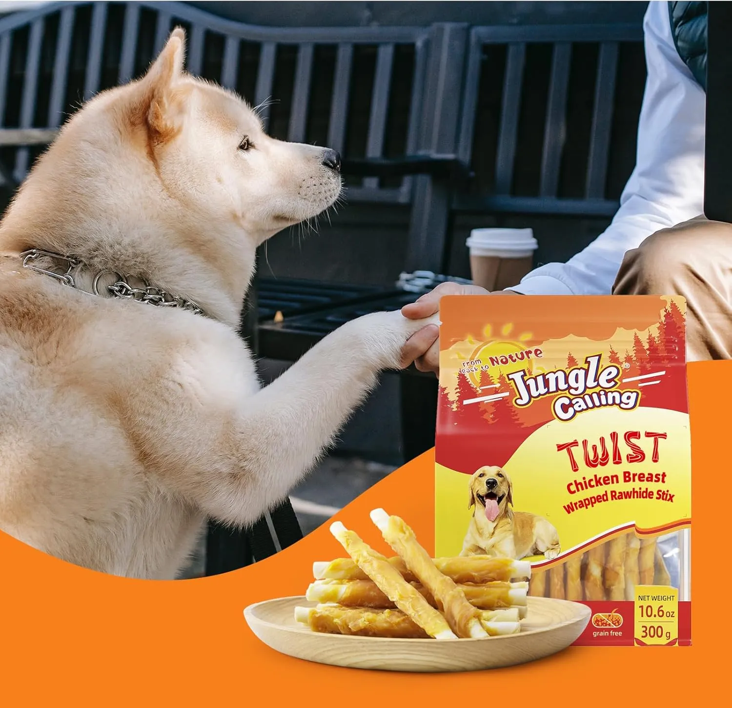 Jungle Calling Dog Treats, Chicken Wrapped Rawhide Sticks for Dogs, Grain-Free Natural Small Dogs Training Treats, Pet Chew Snacks,10.6 oz
