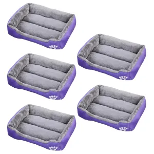 Kuber Industries Dog & Cat Bed|Super Soft Plush Top Pet Bed|Oxford Cloth Polyester Filling| Washable Dog Bed|Rectangular Cat Bed with Rise-Edge Pillow|QY036P-S|Purple(Pack of 5)