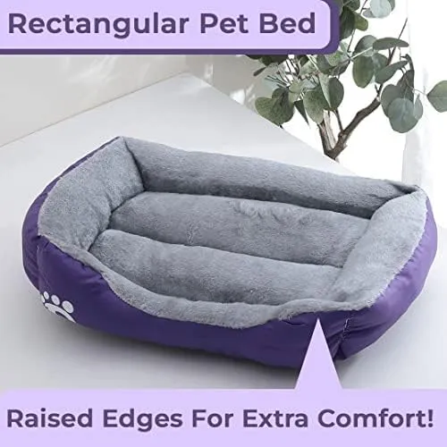 Kuber Industries Dog & Cat Bed|Super Soft Plush Top Pet Bed|Oxford Cloth Polyester Filling| Washable Dog Bed|Rectangular Cat Bed with Rise-Edge Pillow|QY036P-S|Purple(Pack of 5)