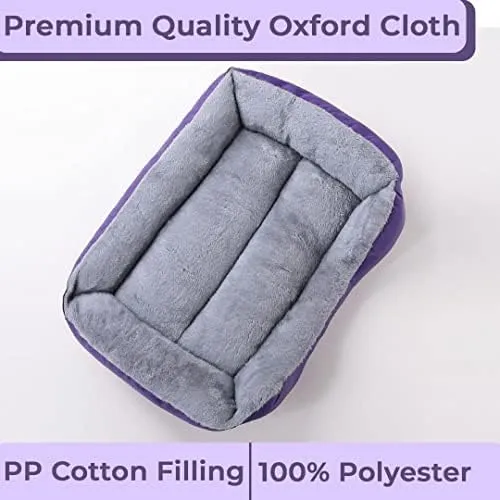 Kuber Industries Dog & Cat Bed|Super Soft Plush Top Pet Bed|Oxford Cloth Polyester Filling| Washable Dog Bed|Rectangular Cat Bed with Rise-Edge Pillow|QY036P-S|Purple(Pack of 5)