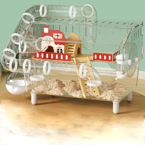Large Hamster Cage 17x11x13 Inch Acrylic Habitat - Multi-Level Enclosure for Dwarf/Syrian Hamsters, Mice & Gerbils (Ventilated Design & Removable Base) (Transparent White, 17.7x11.81x13 Inch)