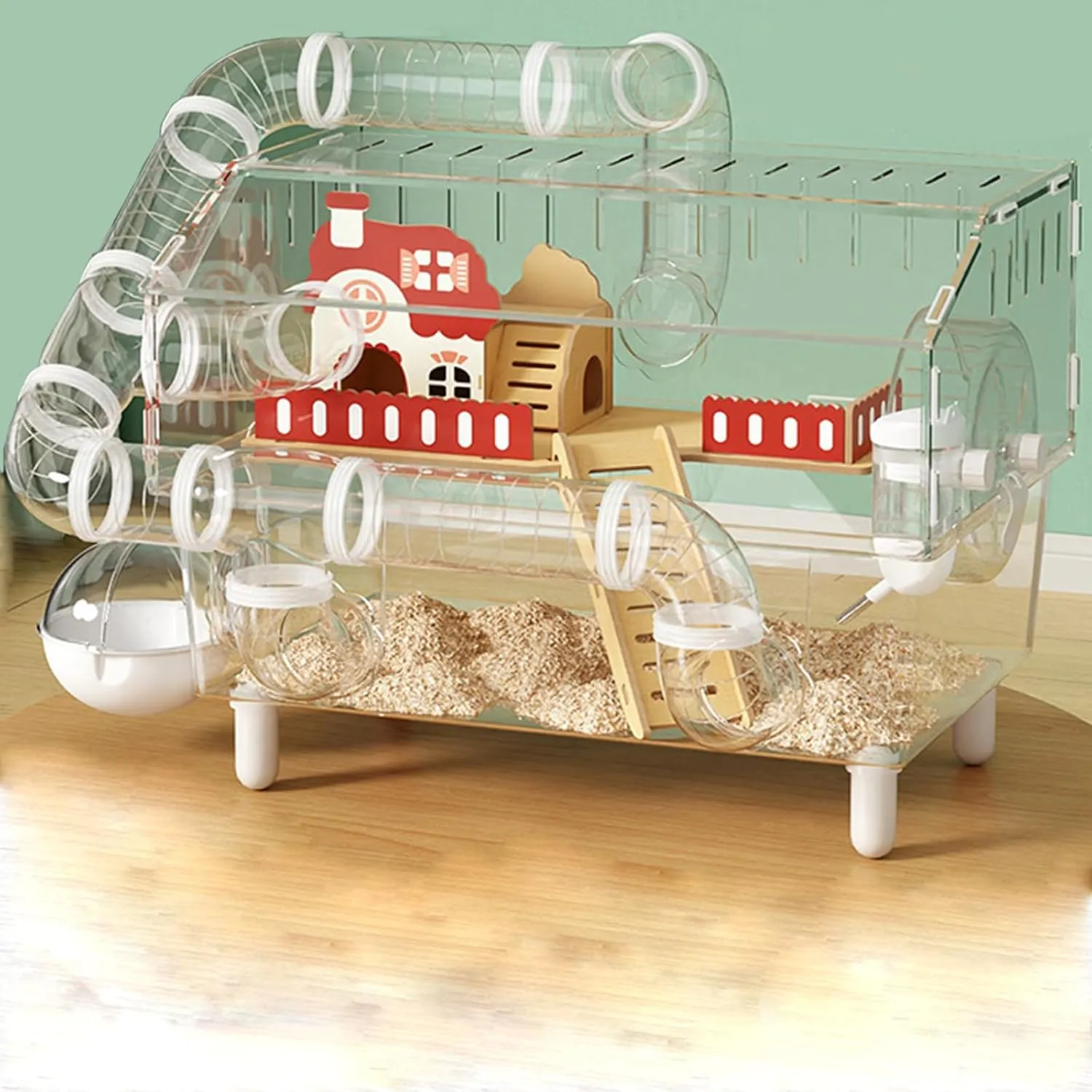 Large Hamster Cage 17x11x13 Inch Acrylic Habitat - Multi-Level Enclosure for Dwarf/Syrian Hamsters, Mice & Gerbils (Ventilated Design & Removable Base) (Transparent White, 17.7x11.81x13 Inch)